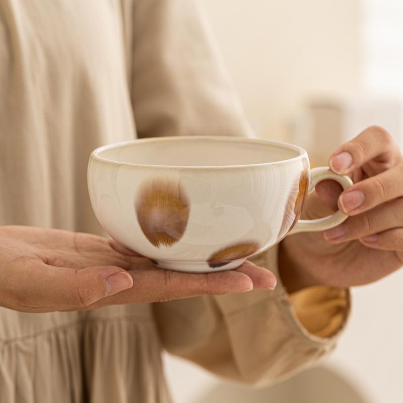 Soup Bowl with Handle, 12oz Coffee Mug, Cozy Mug, Drinking Mug, Ceramic Mug, Cereal Breakfast Cup, Suitable for Milk Desserts, Oatmeal, Microwave Safe, Non-Bone China Material