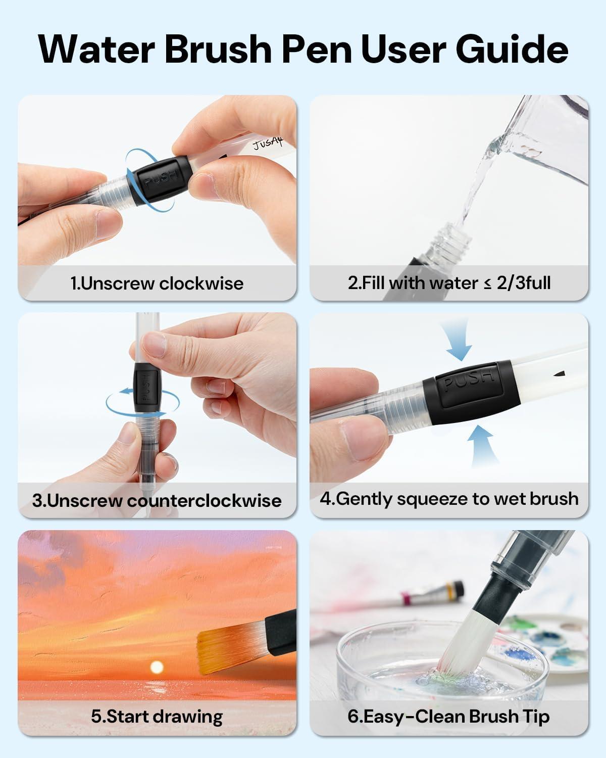 [JusArt] Water Brush Pens & Acrylic Paint Markers Set, Art Supplies Set, Drawing & Painting Supplies, Paintbrushes