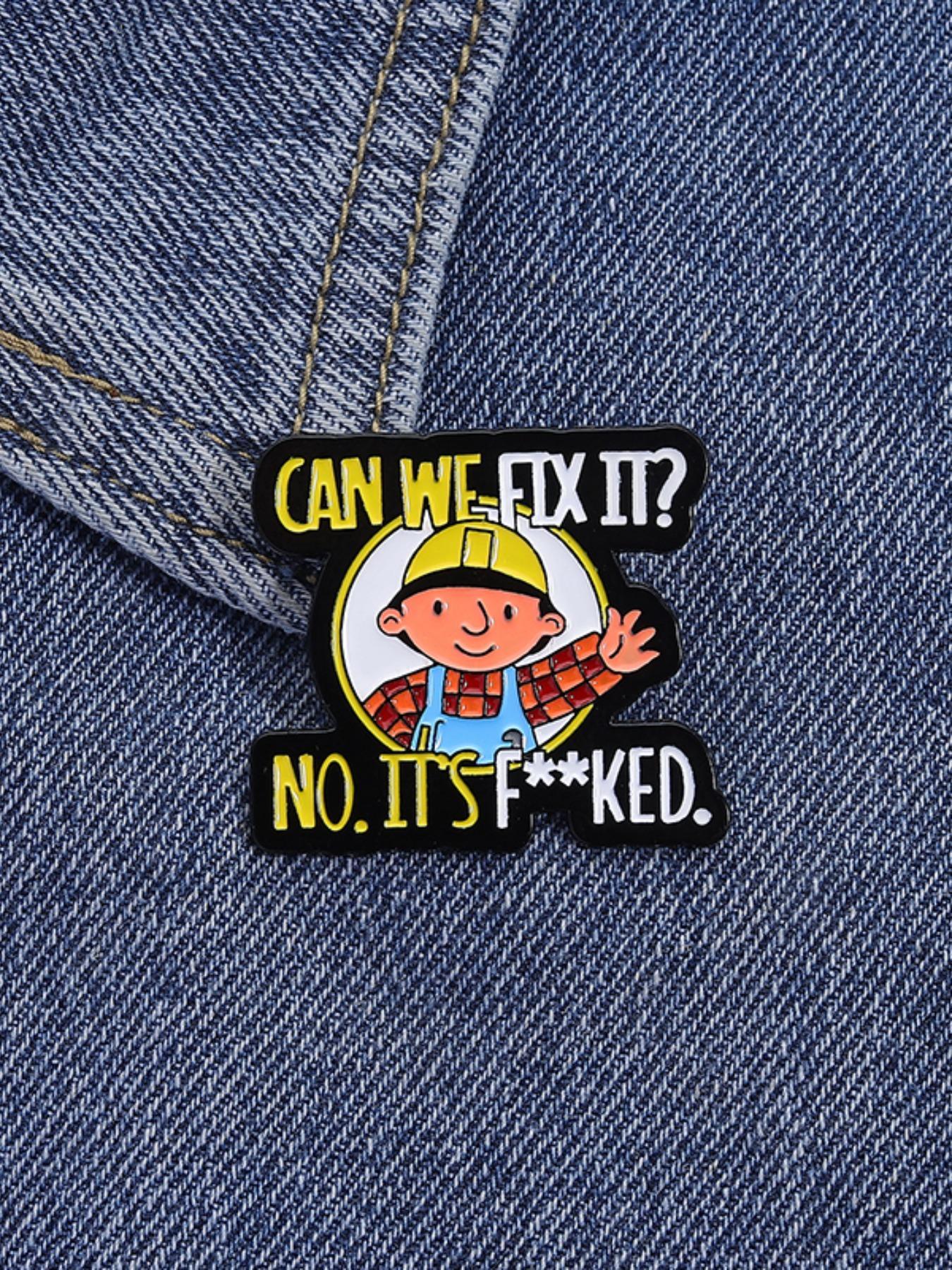Cartoon Hard Hat Worker Design Brooch, Funny Letter Pattern Brooch, Fashion Accessories for Men & Women, Trendy All-match & Exquisite Brooch for Birthday Gift, Hat Pins