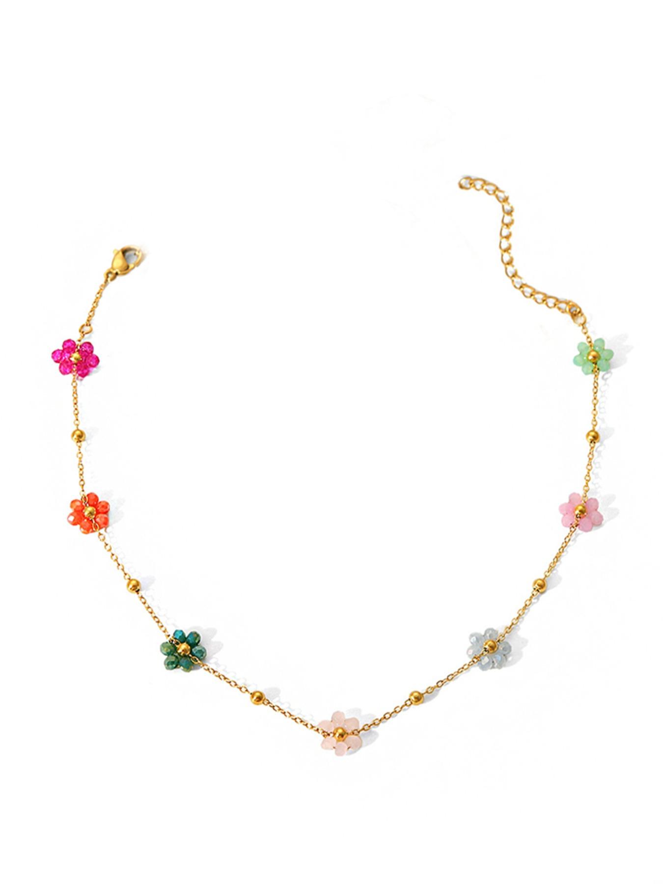Women's Stainless Steel Anklet, Waterproof Rust-Resistant Handmade Flower Design, Summer Beach Vacation Accessory Gift (colors Random)