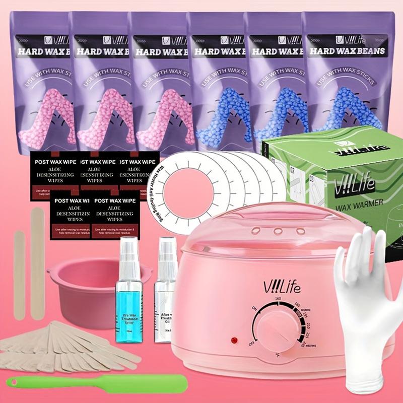 Viilife 6-Piece Hair Removal Wax Set Pink Wax Ball for Face Eyebrows Body Brazilian Lines 43 Accessories Home Salon Grade Hot Melt Wax Set - Cosmetic