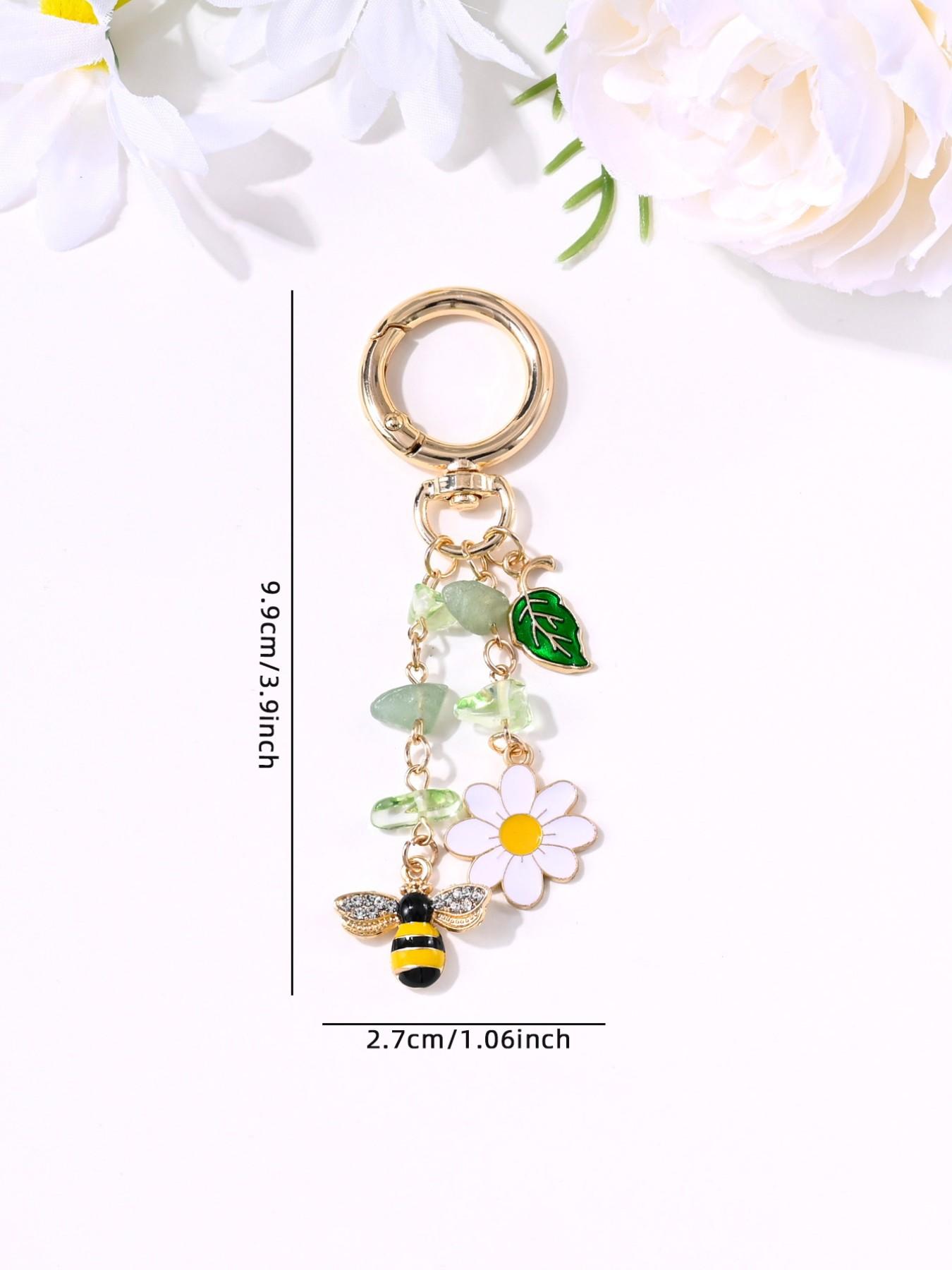 New Cute Natural Stone Bee Daisy Keychain, Perfect for Bags, Earphone Cases, Phone Covers, Car Decor, Holiday, Birthday Gifts