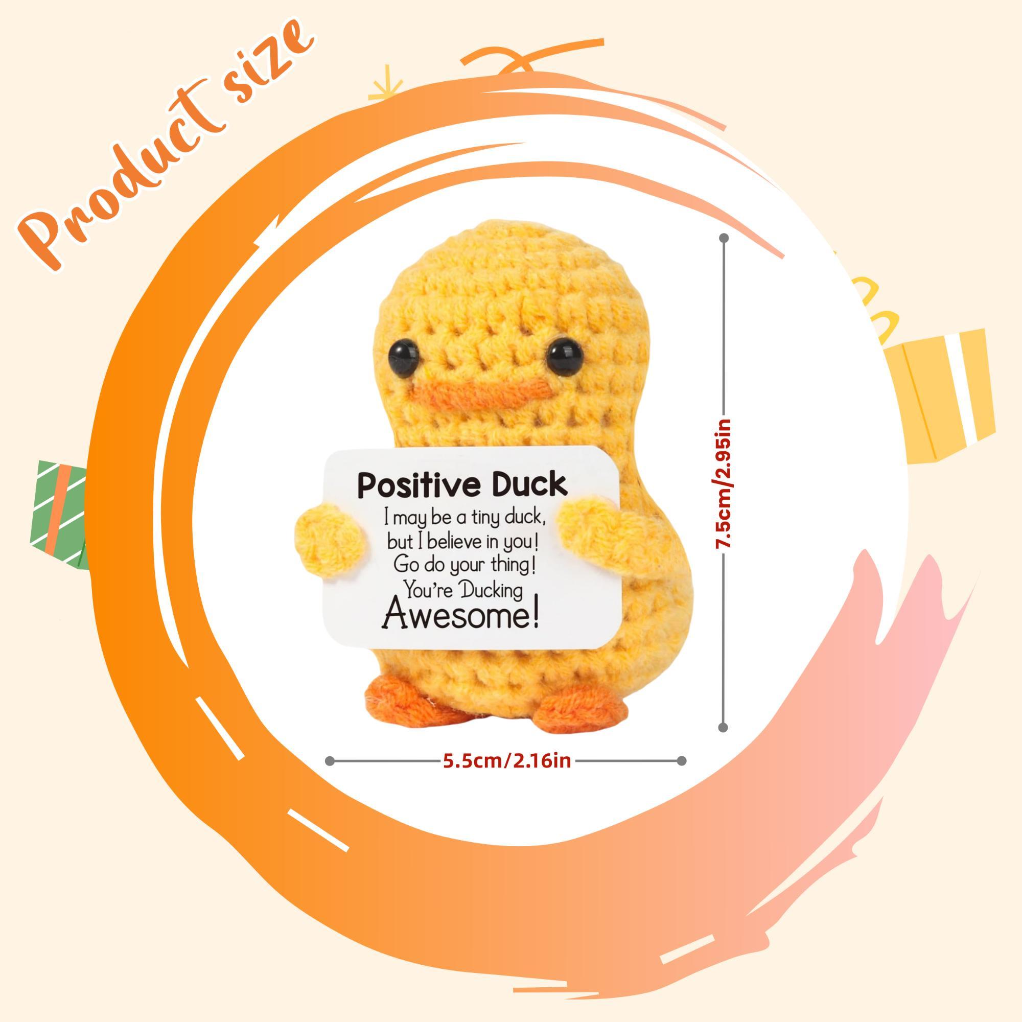 Cute Knitted Duck with Positive Card, Handmade Emotional Support Crochet Doll for Gift, DIY Knitting Supplies for Home Office Decor, Stuffed Animals, Cute Girly Gifts, Toy Plushies, Handmade Crochet Figure