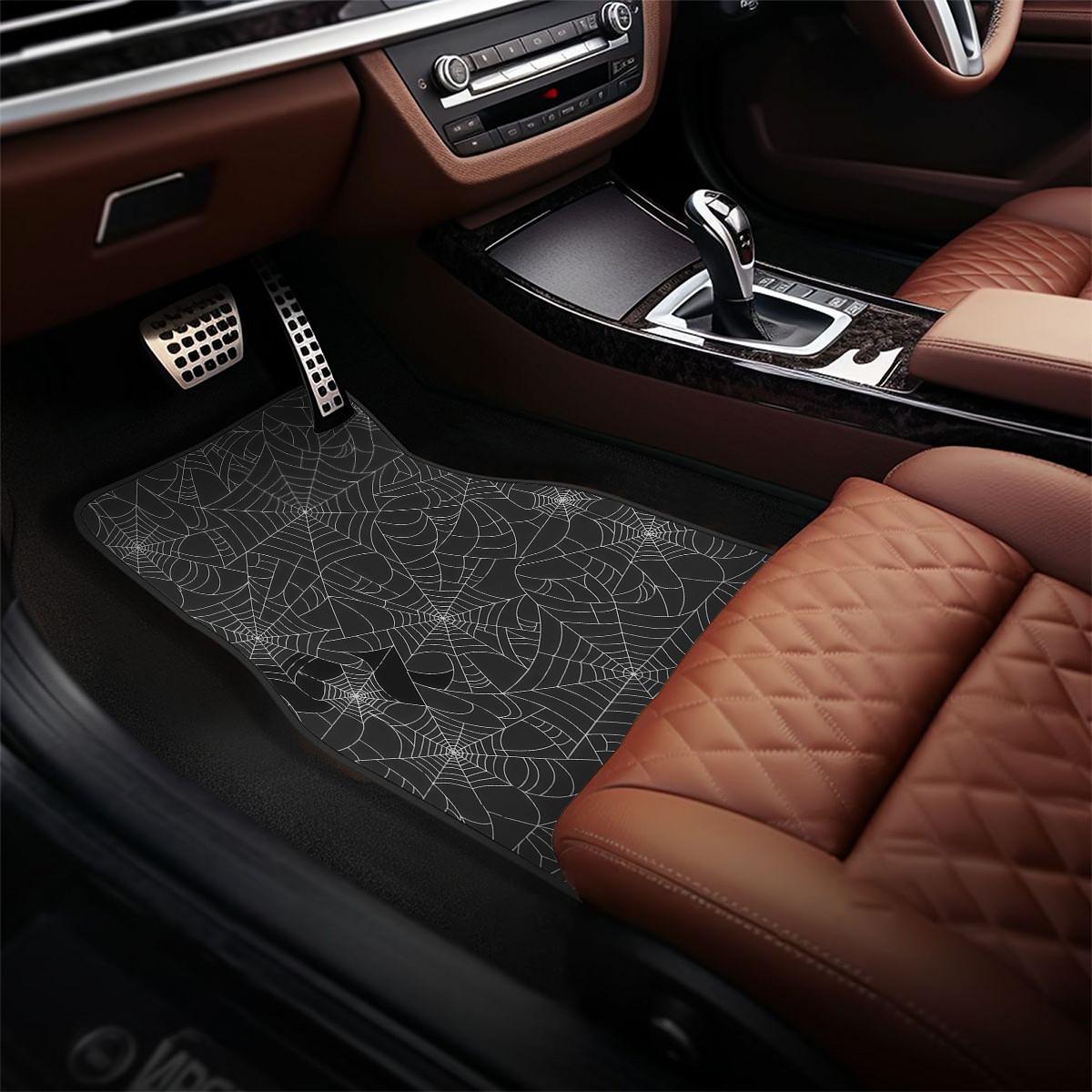 4-Piece Spider Web Print Car Mat Set, Universal Fit, Crystal Velvet, Full Coverage, Suitable for Sedan, Truck, Suv, Essential Car Accessories