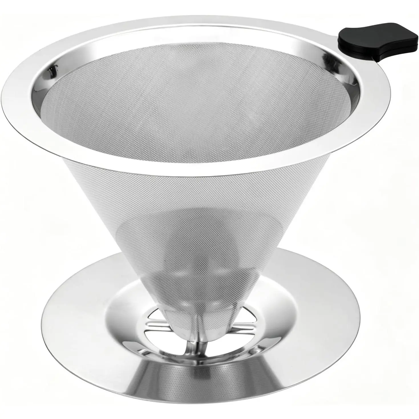Pour Over Coffee Dripper,  Stainless Steel 600 Mesh Coffee Filter | Paperless Double Mesh Pour Over Coffee Maker, Portable and Easy to Clean for 1-2 Cups with Heat-Resistant  Handle