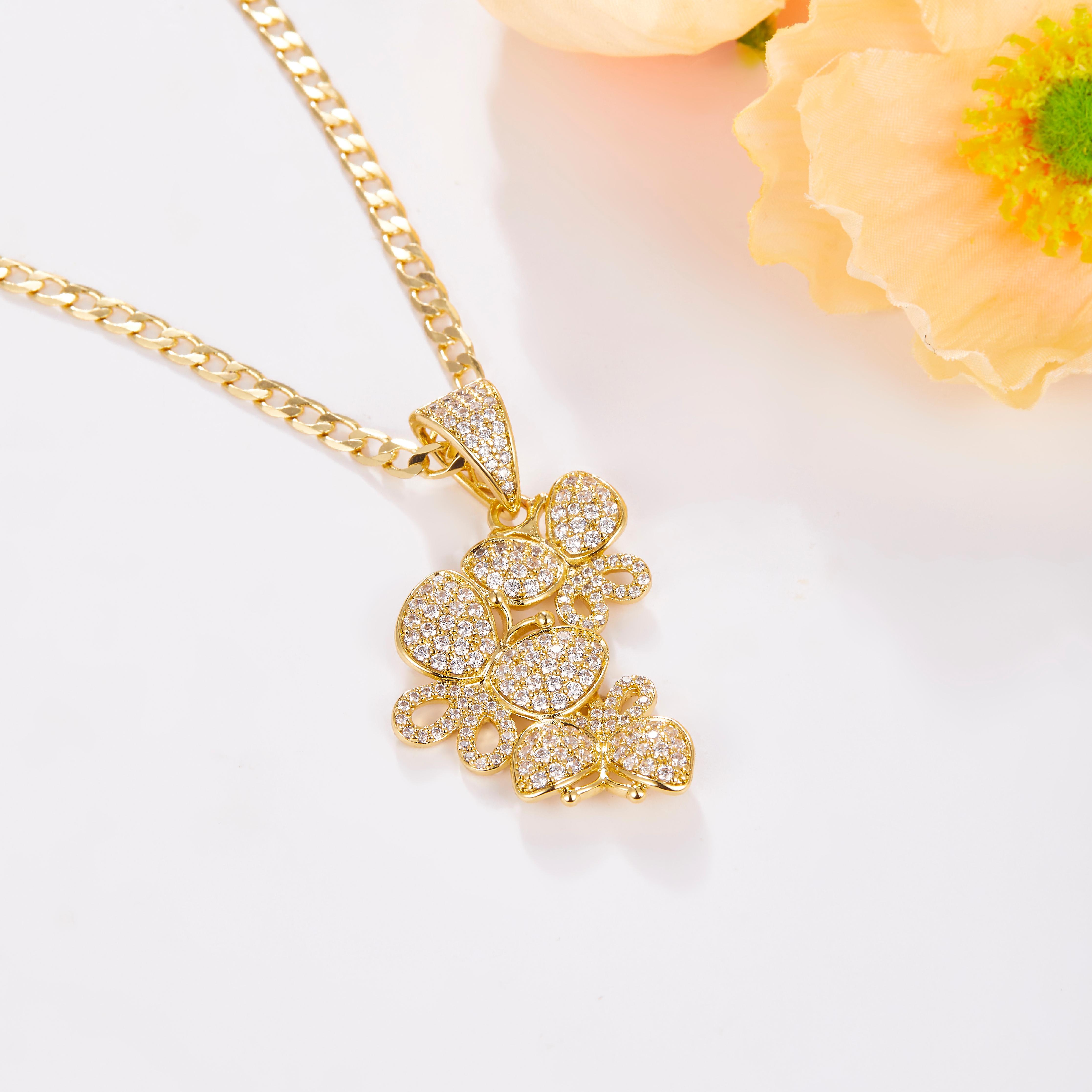 (CN081)Butterfly Cubic Zirconia Pendant Necklace (45CM）