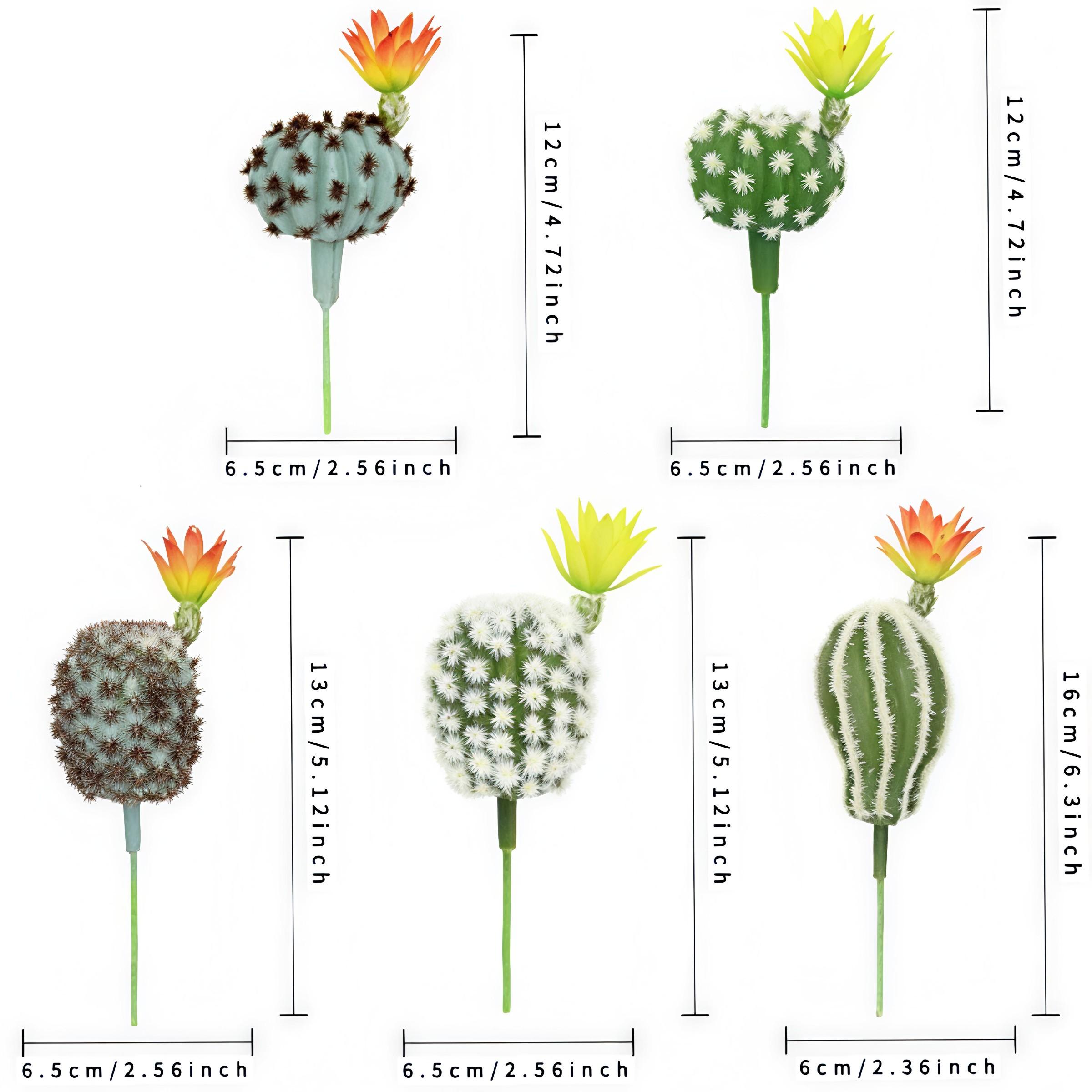 12cmArtificial Desert Cactus with Flowers, 5 Pcs Faux Mixed Indoor Succulents, Vibrant Ball Cactus Stems with Yellow Orange Blooms, Fake Spiky Plastic Tropical Greenery, Decorative Flowers for Plant Wall Design, Home Window Shelf Farmhouse Decor, Unpotted