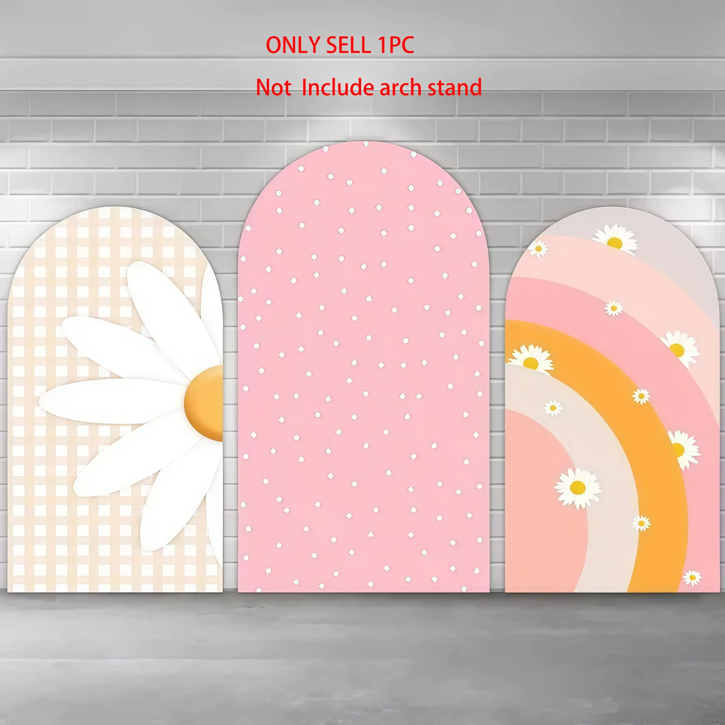 Daisy Gingham Polka Dot Rainbow Chiara Arch Covers Stretchy Backdrop – Pink & Orange Design, Perfect for Girls’ Birthday & Boho Baby Shower Photo Backdrop, Rainbow Party Decorations