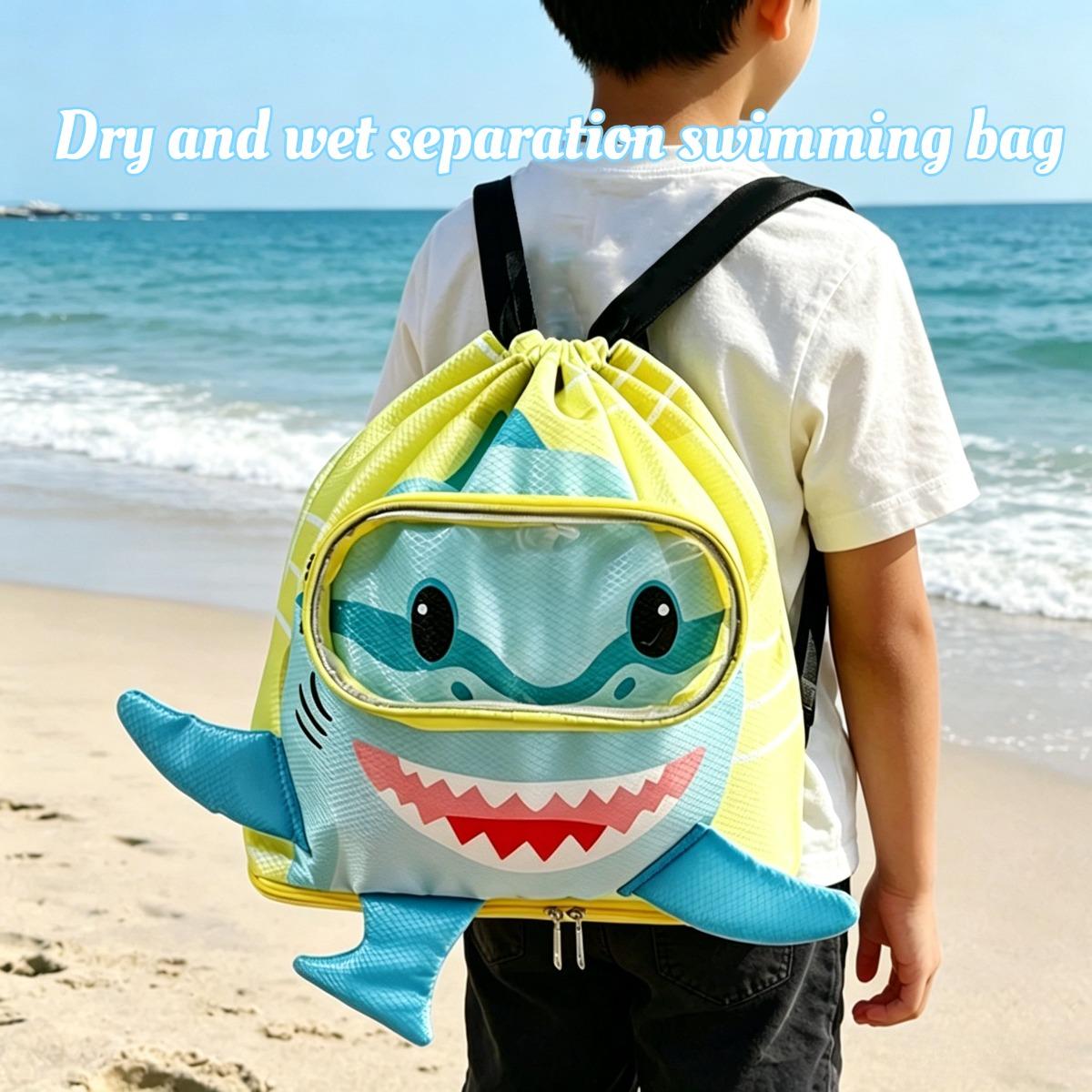 Kids Shark/Mermaid Swim Backpack, Dry-Wet Separation Waterproof Drawstring Beach Bag, Lightweight Water-Resistant Pool Backpack for Boys Girls, Ideal for Swimming, Beach, Gym, Camping and Travel