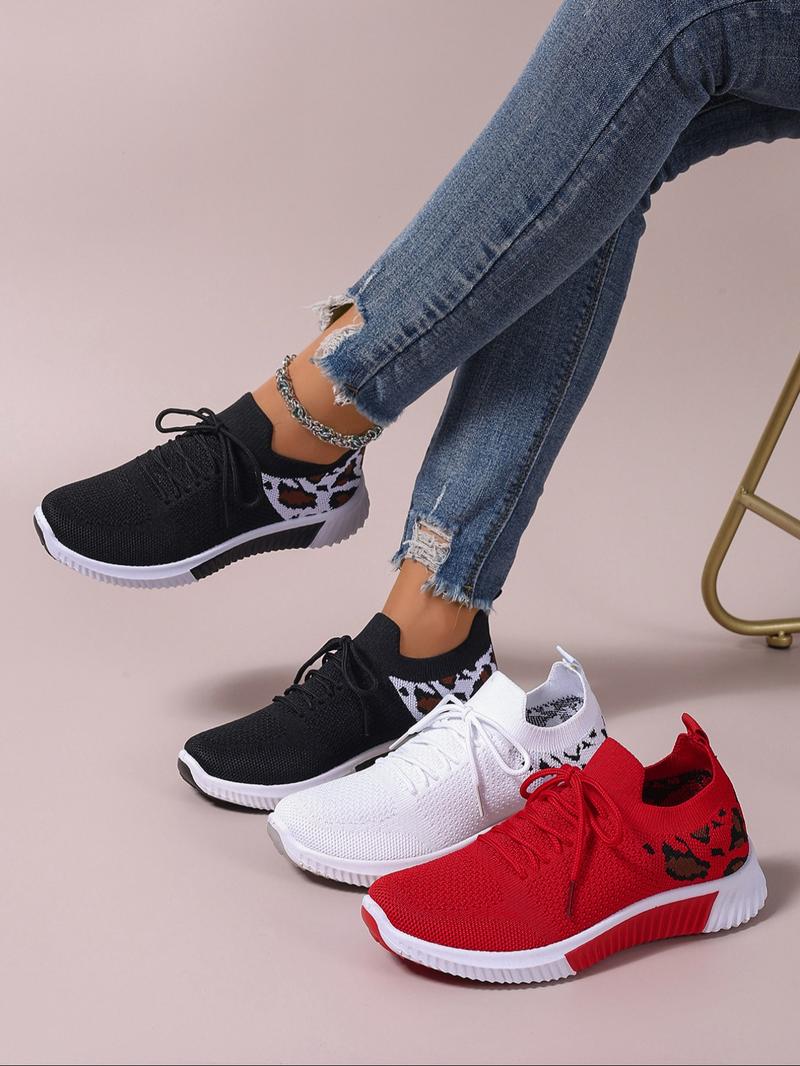 Women's Fashion Leopard Print Lace Up Low Top Sneakers, Casual Comfortable Breathable Sports Running Shoes, All-match Basic Shoes for Daily Wear
