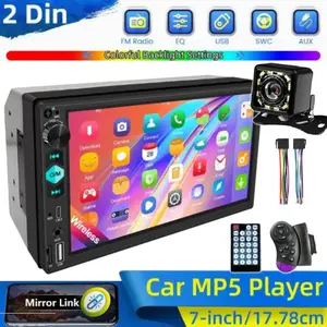 2din Universal Touchscreen 7 Inch Car Mp5 Player, 12 LED Rear View Backup Camera, Steering Wheel Control, Full Interface, Mirrorlink/BT, Car Video Player
