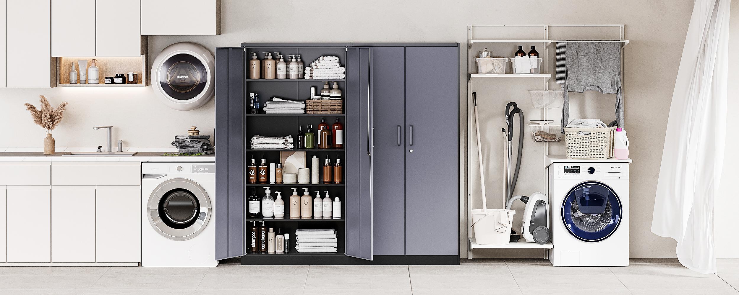 Letaya Metal Storage Cabinet with Lock Door and 5 Shelves, Steel Garage Tool Cabinet for Home Office Utility Room 72" H X 36" W X18 D Letaya Metal Storage Cabinet with Lock Door and 5 Shelves, Steel Garage Tool Cabinet for Home Office Utility Room 72" H X 36" W X18 D