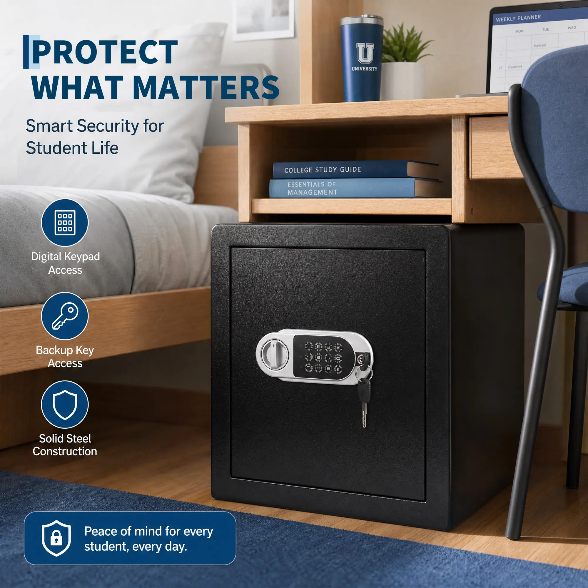XS-25DZ Cabinet Security Safe, 1.8 Cu Ft Cold Rolled Steel Safe Box - Digital Keypad Password Lock + Backup Key - Compact Home/Office Secure Storage