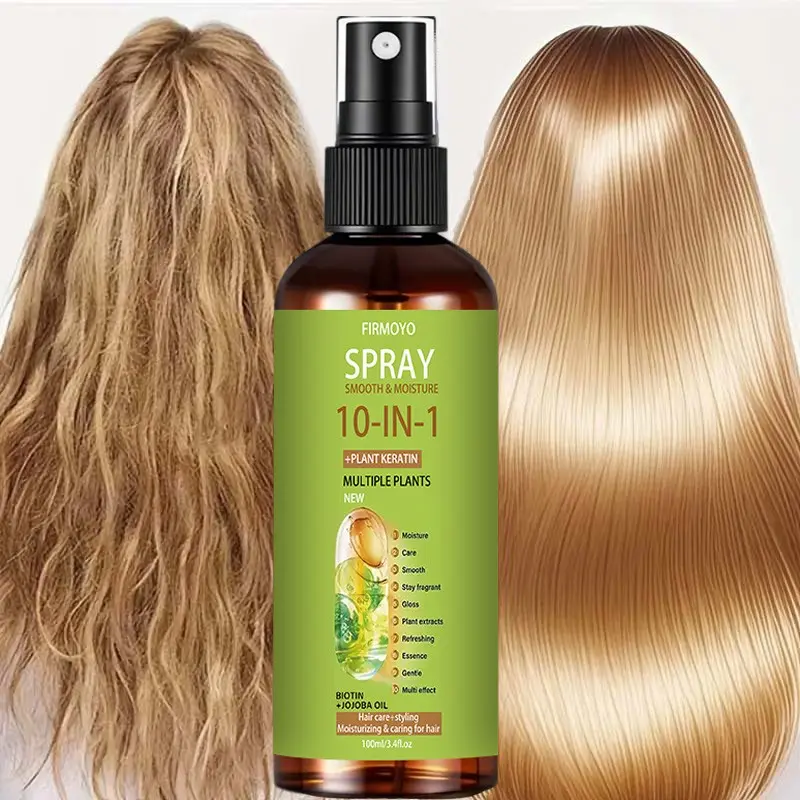 100ML 10-In-1 Keratin Spray, Rich in Glycerine, Keratin, Coconut Oil, Long-Lasting Smooth Shine Up to 72 Hours, Heat Damage Protection, Hair Heat Protectant
