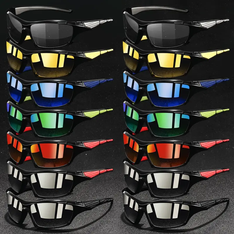 14pcs latest style square sports glasses, Sporty Eyewear, provide multiple color options,suitable for both men and women,grid splicing frame rubber nose pad,comfortable design,perfect beach accessory for summer travel and outdoor activities