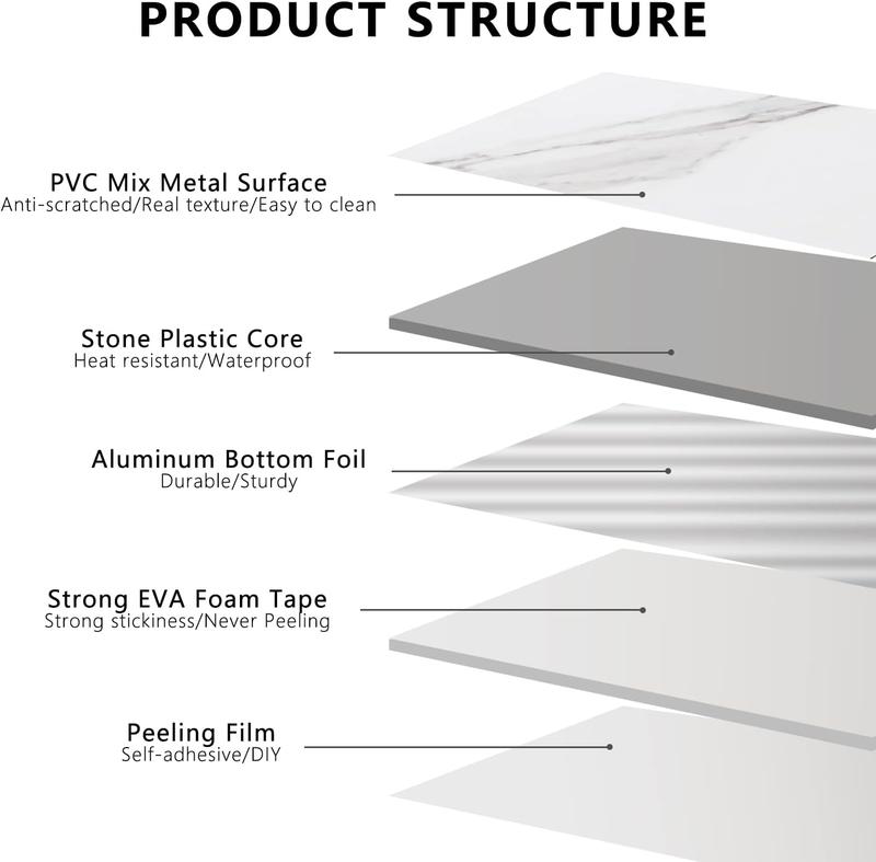 STICKGOO 100PCS Peel and Stick Backsplash, PVC Aluminium Wall Tile, Marble White Stick on Backsplash for Kitchen/Bathroom/Fireplace, Home Interior STICKGOO 100PCS Peel and Stick Backsplash, PVC Aluminium Wall Tile, Marble White Stick on Backsplash for Kitchen/Bathroom/Fireplace, Home Interior