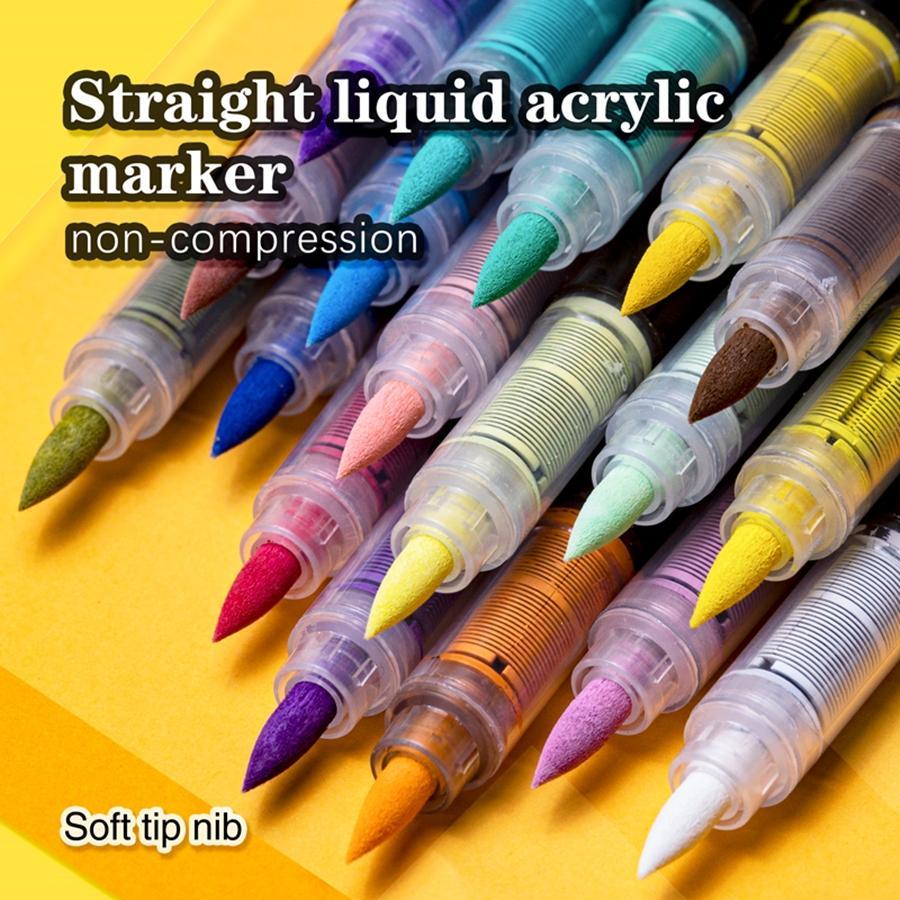 Direct Liquid Acrylic Paint Pens, 12-240 Colors, Soft Brush Tip, Water-Based Markers, for Fabric, Canvas, Rock, Glass, Wood, Paper