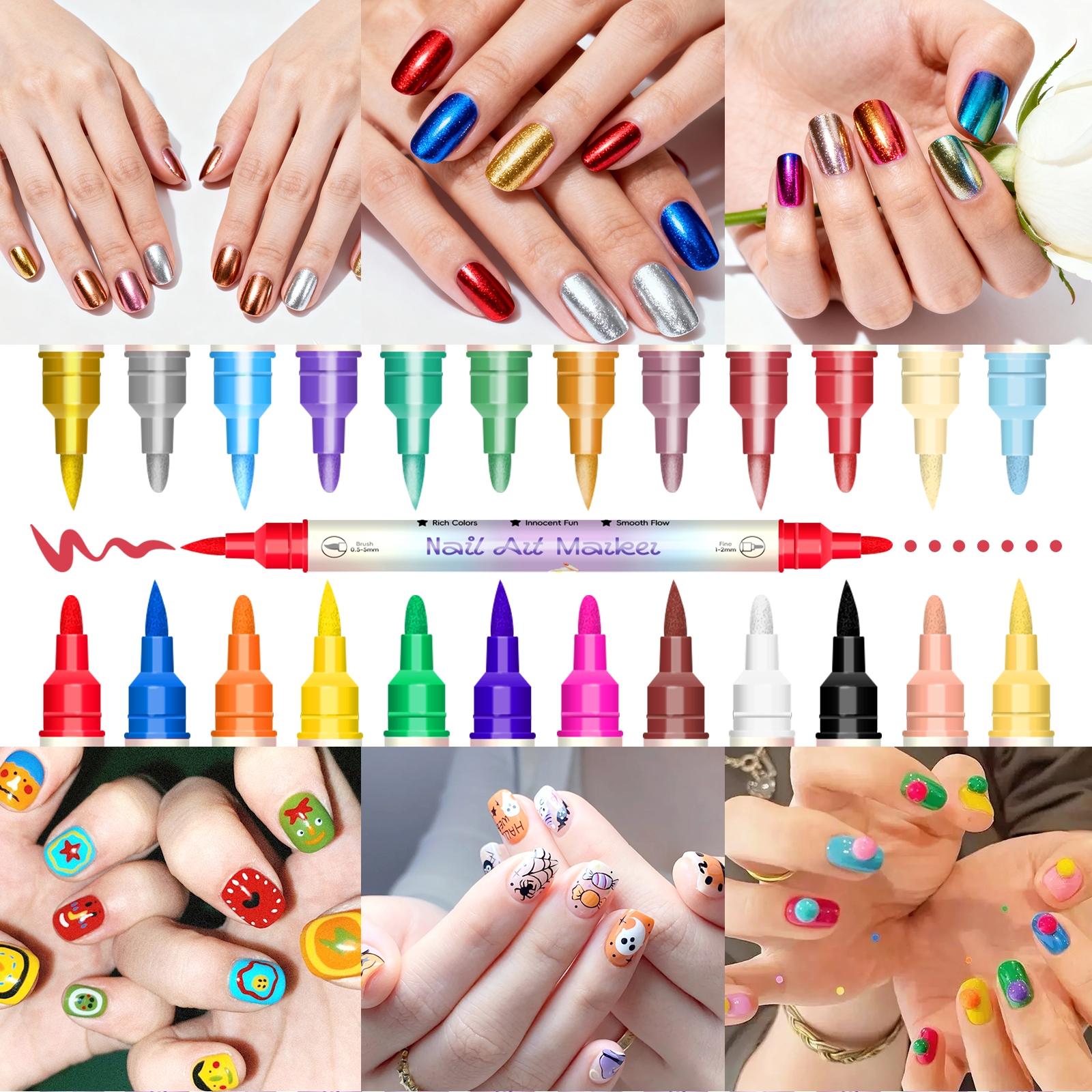 12 Color 3D Nail Art Pens Set,Nail Pens Nail Point Graffiti Dotting Pen Drawing Painting Liner Brush for DIY Nail Art Beauty Adorn Manicure Tools Nail Design Pen
