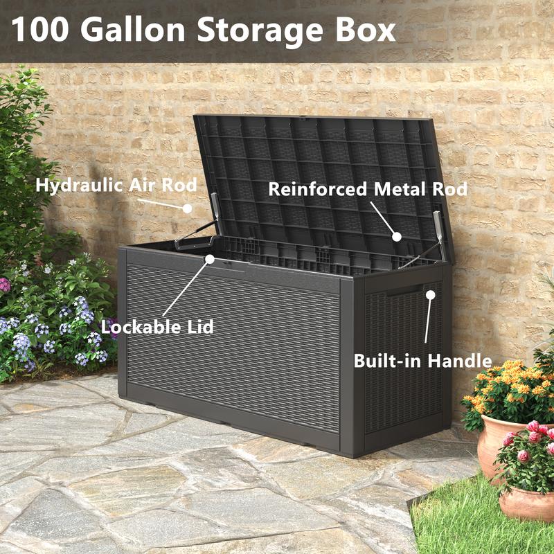 100 Gallon Outdoor Storage Box, Outdoor Storage Box with Locking Design,  UV Resistant,Waterproof,  Convenient to Organize,Garden,  Ideal for Outdoor Pool, Deck and Patio Use-Christmas Gifts.