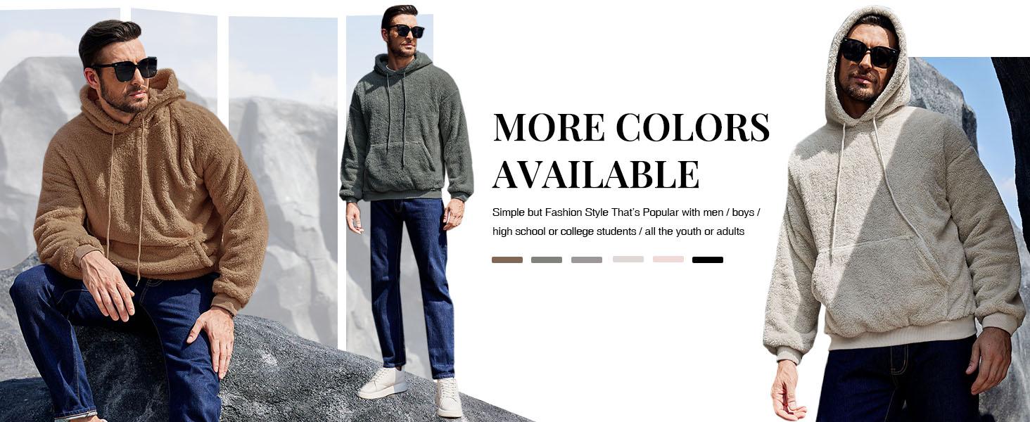 Runcati Men's Fuzzy Sherpa Pullover Hoodie Sweatshirt Long Sleeve with Kangaroo Pocket Chunky Fabric for Fall & Winter Athletic Fit