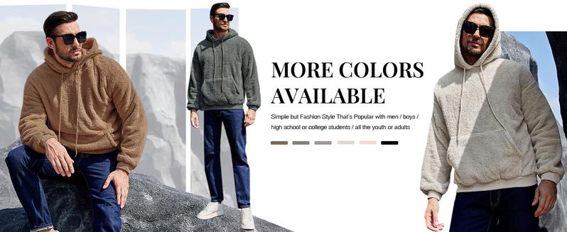 Runcati Men's Fuzzy Sherpa Pullover Hoodie Sweatshirt Long Sleeve with Kangaroo Pocket Chunky Fabric for Fall & Winter Athletic Fit