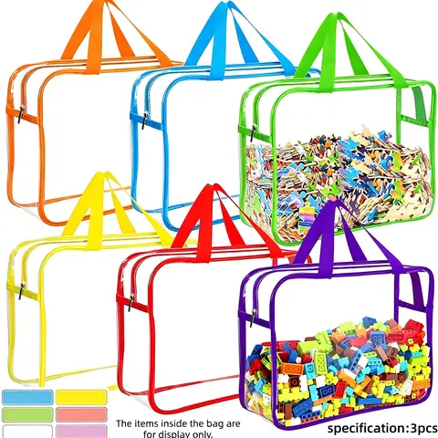 Reusable Clear PVC Toy Storage Bags, Waterproof Travel Organizer with Zipper, Ideal for Building Blocks, Puzzles & Kids Books, Transparent Zipper Pouches, Plastic Organizer Pouch