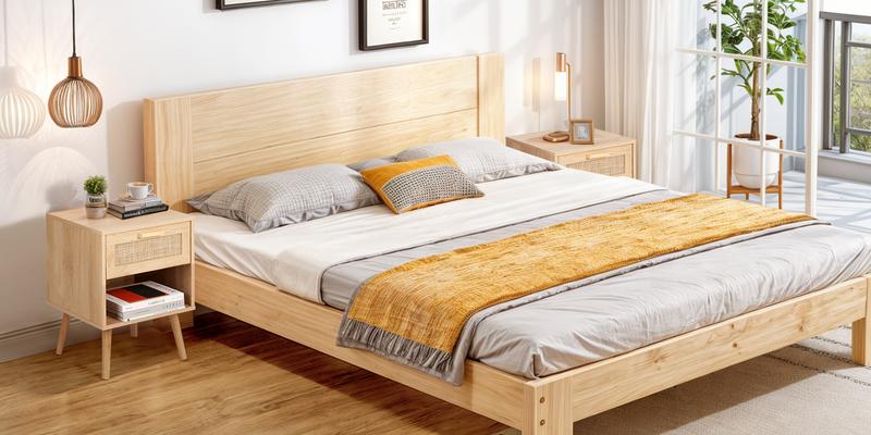 VOWNER Rattan Nightstand, Night Stands with Hand Made Rattan Decorated Drawer, Bedside Table Boho End Tables Side Tables with Storage Shelf, for Bedroom