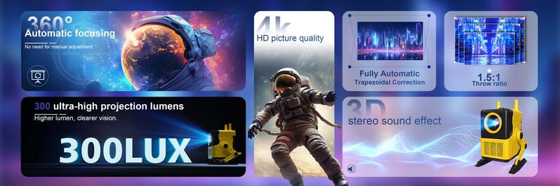 XBJ portable Projector Android TV 11.0 1920x1080P WiFi Bluetooth 120° Rotatable Auto Focus Home Outdoor Movie Proyector Smart Projector with Netflix and 5000+ Apps Perfect Mothers Day Gift Audio Yellow window projector