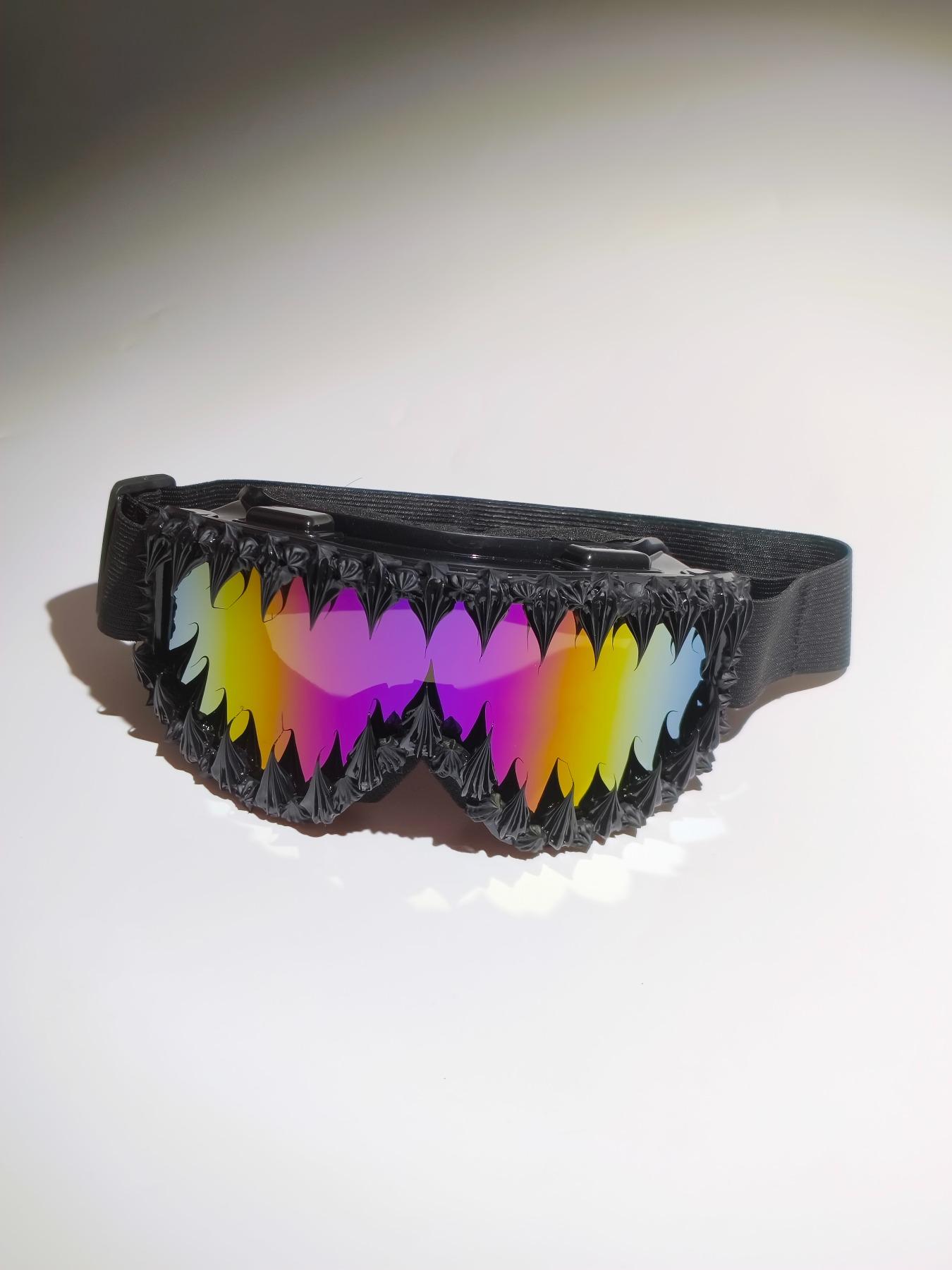 Punk Style Asymmetrical Ski Goggles, Adjustable Elastic Strap, Decorative Lens Design, Outdoor Sports Eyewear for All Seasons