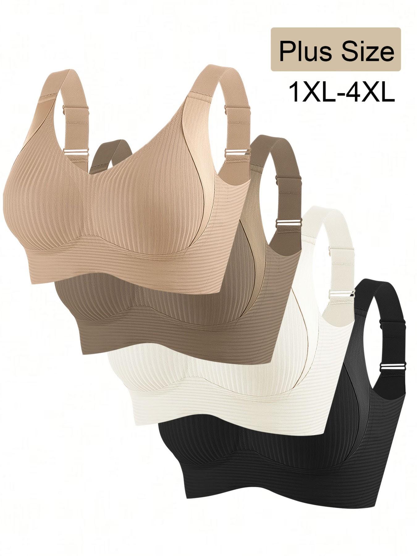 Women's 4-Pack Plus Size Seamless Backless Bras, No Underwire Wide Shoulder Straps, Sizes 1xl-4xl, Daily Wear, Maximum Comfort and Support