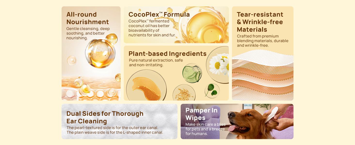 HICC PET Wrinkle Wipes for Dog & Cat, Cleaning Deodorizing Hypoallergenic Coconut Oil Nourish Fur Grooming Pet Wipes, Great for Pugs, Bulldogs & Any Breed - 100 Count Removal #TikTokShopLaborDaySale #petlife