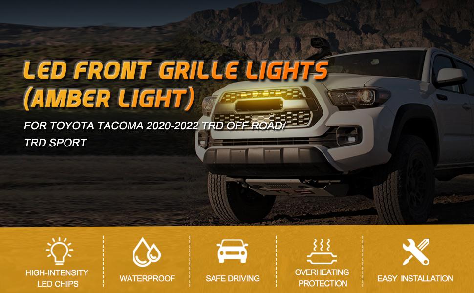 (4pcs/set) LED Front Grille Lights Amber Light for Toyota Tacoma 2020-2021 TRD Off Road/TRD Sport (Smoked Shell)
