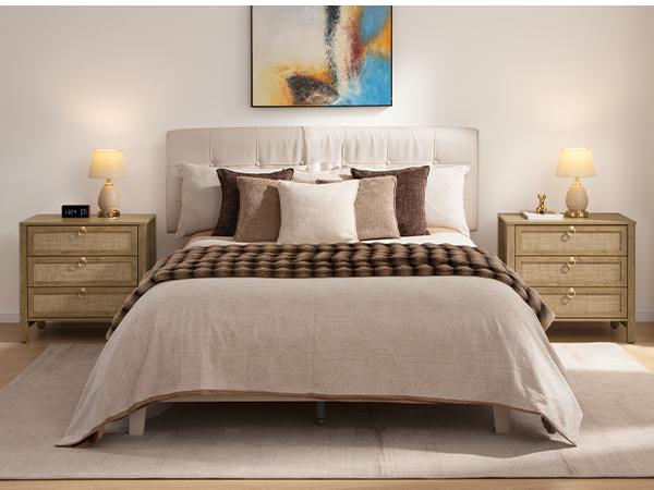 SICOTAS White Night Stand with Drawers - 15.55"D x 26.78"W x 25.67"H Rattan Bedside Table with Golden Handle, 3 Drawers Nightstand Side Table Boho Nightstand for Bedroom, Perfect for Any Bedroom, Durable and Stable SICOTAS White Night Stand with Drawers - 15.55"D x 26.78"W x 25.67"H Rattan Bedside Table with Golden Handle, 3 Drawers Nightstand Side Table Boho Nightstand for Bedroom, Perfect for Any Bedroom, Durable and Stable