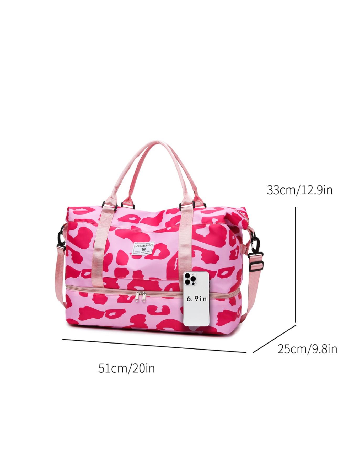 Sweet Pink Leopard Print Travel Duffle Bag for Women Large Capacity Expandable Short Trip Luggage Waterproof Hospital Bag, Gym Bag, Back-to-School Bag