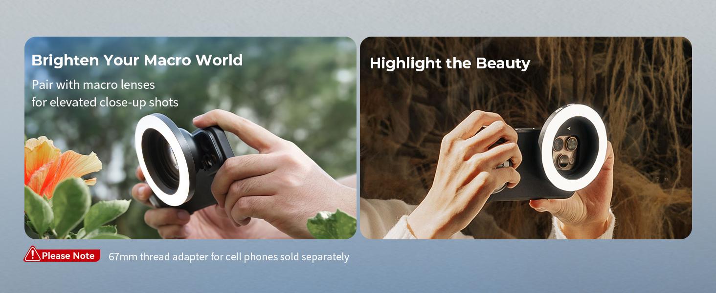 SmallRig Vibe P30 67mm Ring LED Video Light, Compact Powder-Size Bi-Color Light with High CRI ≥90, Compatible for 67mm Phone Mounts/Cases/Lenses, for Content Creation, Live Streaming