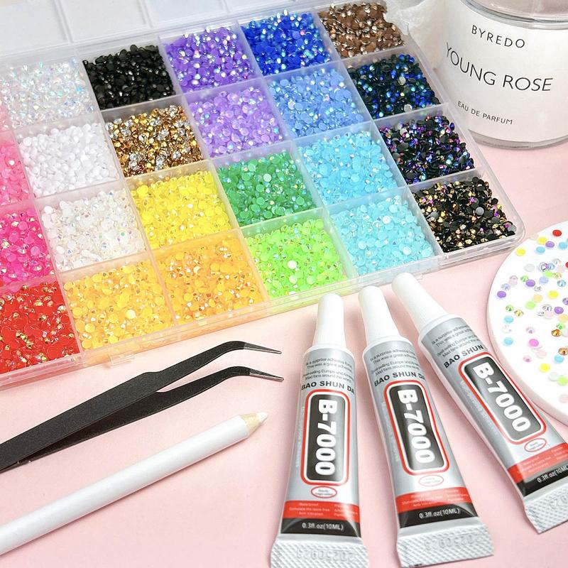 1 Box 24 Colors Semi-circular Rhinestones Bedazzling Kit, 3mm Multi-colors Hot Selling Flatback Resin Diamond Nail Gems DIY Phone Case Headphone Pen Nail materials Rhinestone Decorations