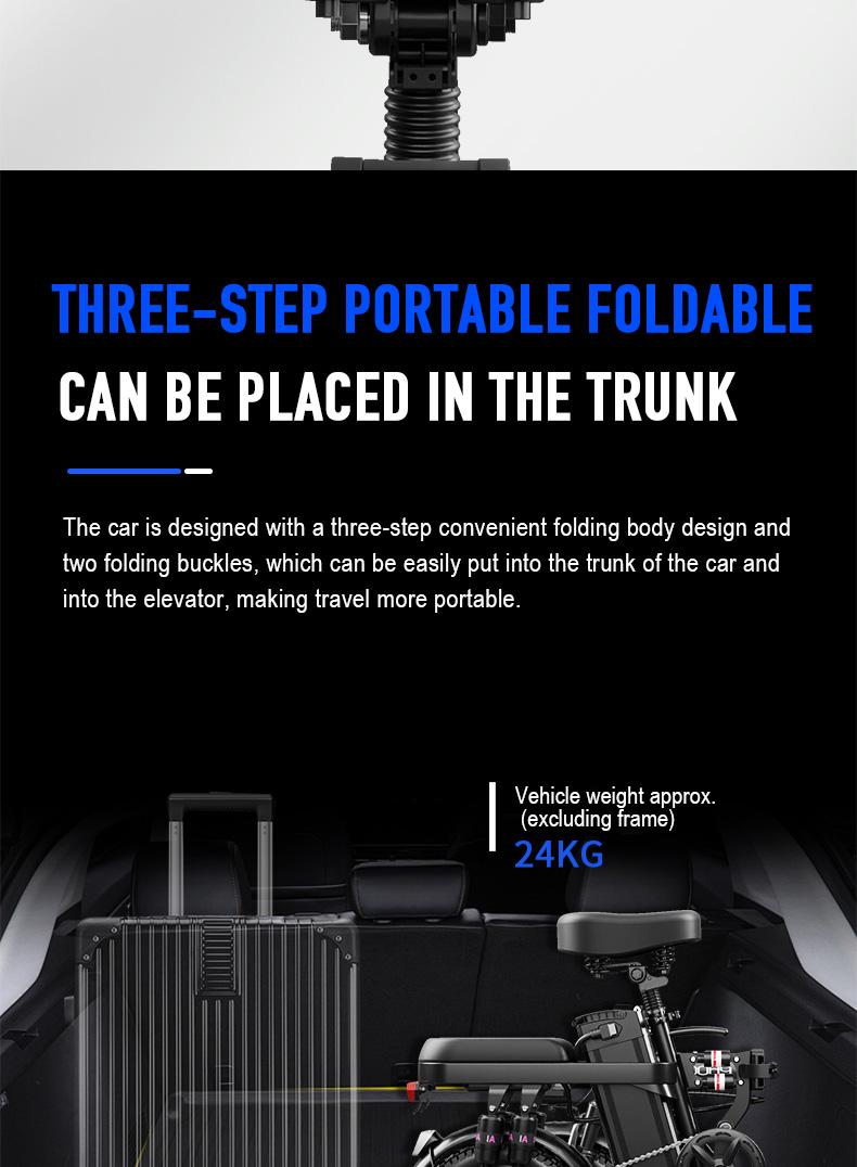 Adult Electric Bicycles 500W Peak Power Foldable with Detachable Batteries 20mph Commuter 48V15AH 60KM Range High-Strength Front Loading Frame Flat Pedals