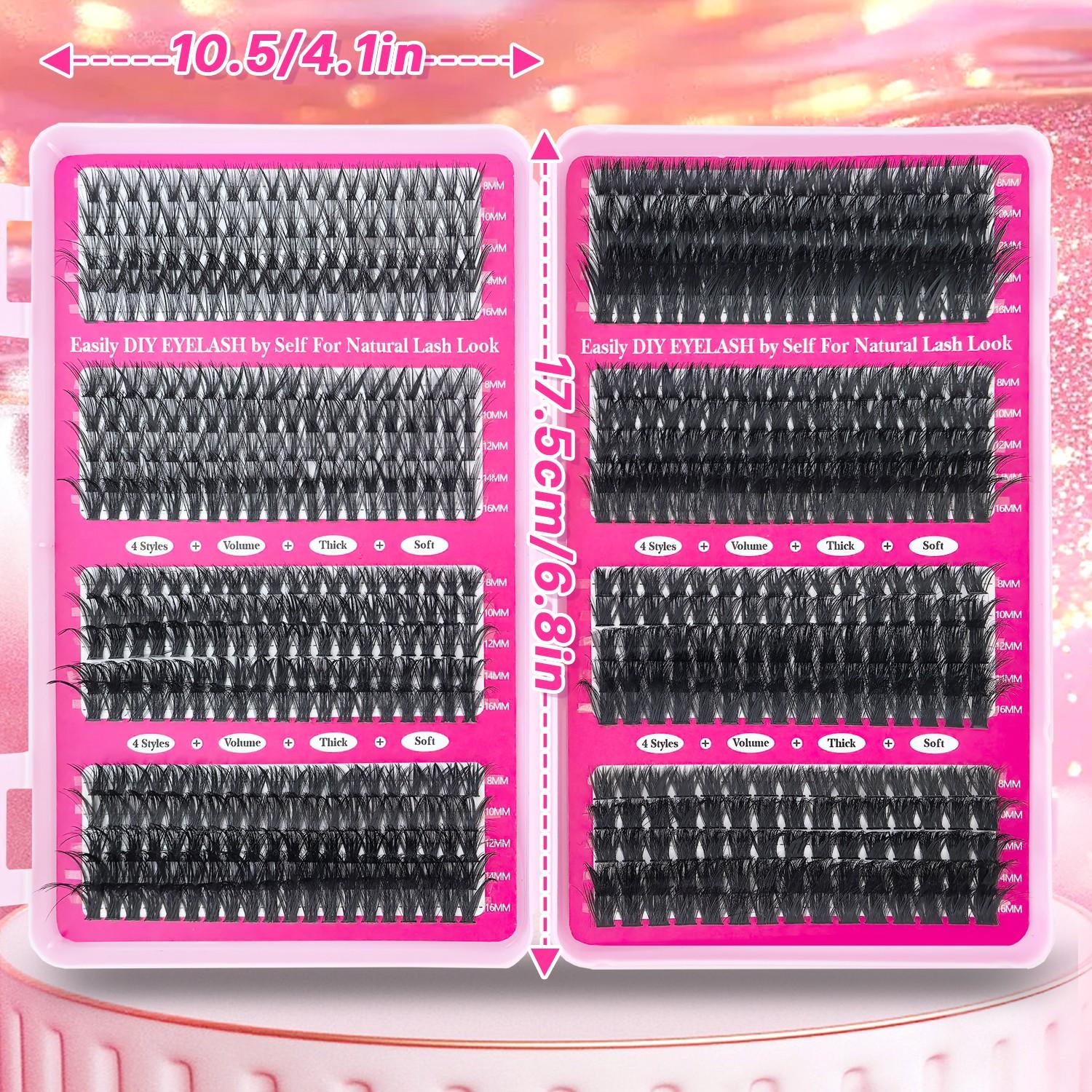 Self Adhesive Individual Lash Extensions D Curl 30D-150D Fluffy Cluster Lashes, Reusable Thick Natural 8-16mm Mixed, Dramatic Look for Party Wedding Daily Music Festival Women Gift