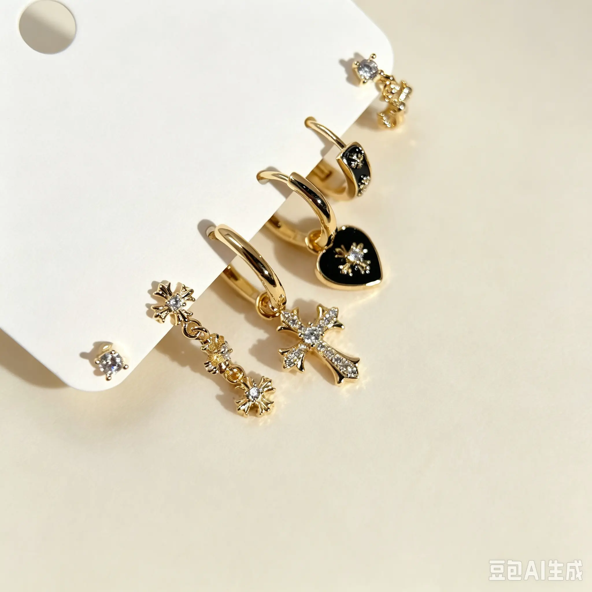 Vintage Gothic Earrings, Cross & Heart Cubic Zirconia Hoops and Studs, Streetwear Accessories