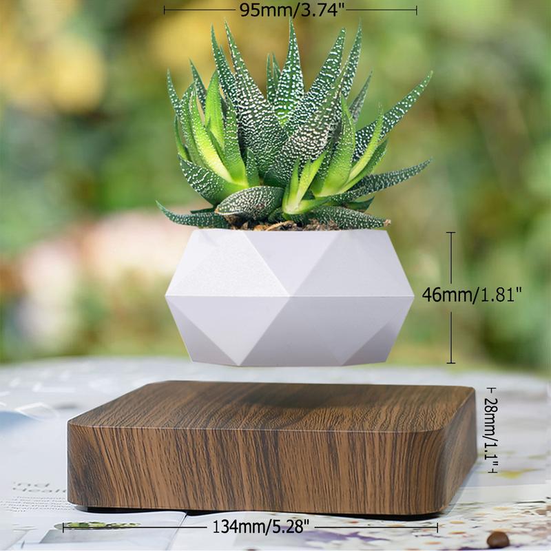MAGECMOON Magnetic Levitation Plant Pot - Black Wood Grain White Marble Pot with Unique Levitation Effect for Air Plants & Bonsai - Home & Garden Decor - Perfect Valentine's Day Gift for Plant Lovers