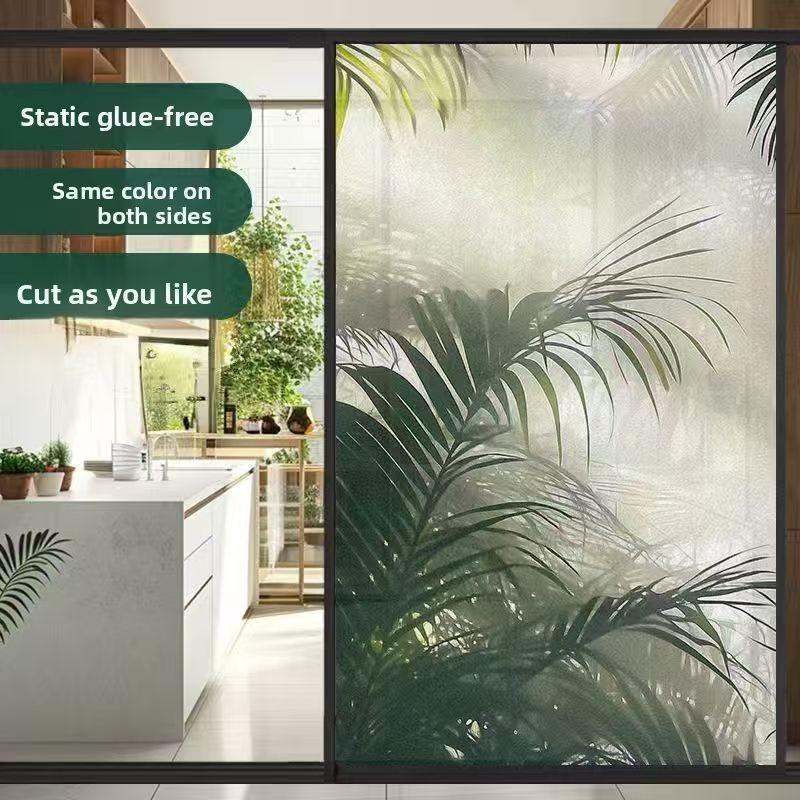 Tropical Palm Leaf Privacy Window Film, No Glue Static Window Film, Removable Home Kitchen Window Sticker, Cuttable UV Protection Window Film