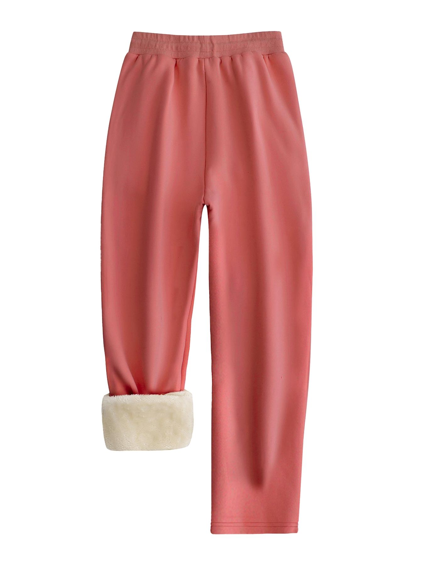 Women's Casual Straight Leg Fleece Lined Pants, Thickened Long Trousers for Fall & Winter, Daily Wear Fashion Sweatpants Bottom