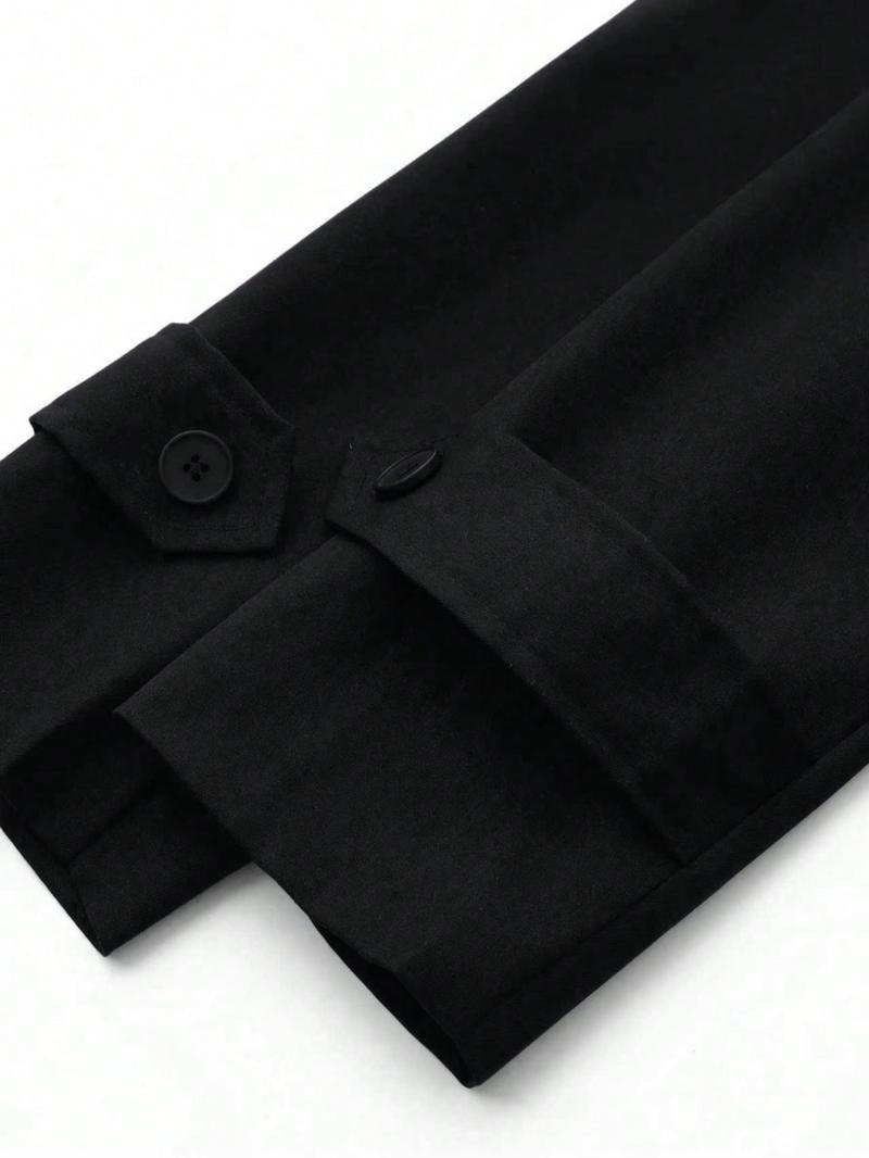 Women's Belted Windproof Jacket, Waterfall Neck Design, Long Sleeve, Non-Elastic Fabric