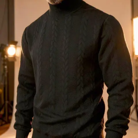 Men's solid color knitted jacquard turtleneck sweater Knitwear is comfortable, warm and windproof, and can be layered. Casual, comfortable, regular slim fit long-sleeved sweatshirt, suitable for autumn and winter wear, and for men's daily outfits.