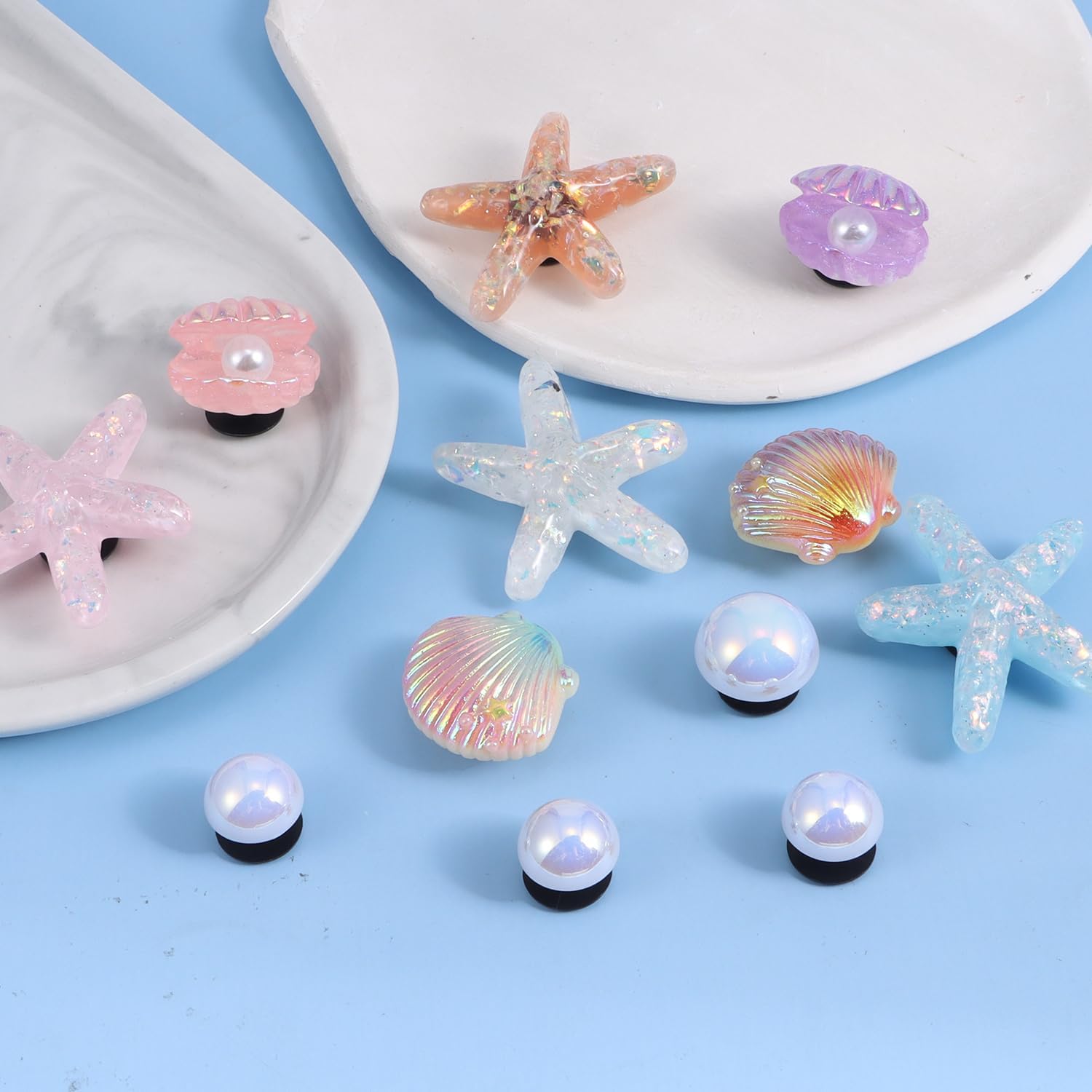 h-7 Summer Beach Theme Set: This shoe charm set features starfish, seashells and pearl accents, capturing a fresh beach vibe to personalize your Bling Shoe Charms for Women, Shoe Charms for Sneakers, Sandal Sneaker  Shoe Sharms, Shoe Decoration Charms