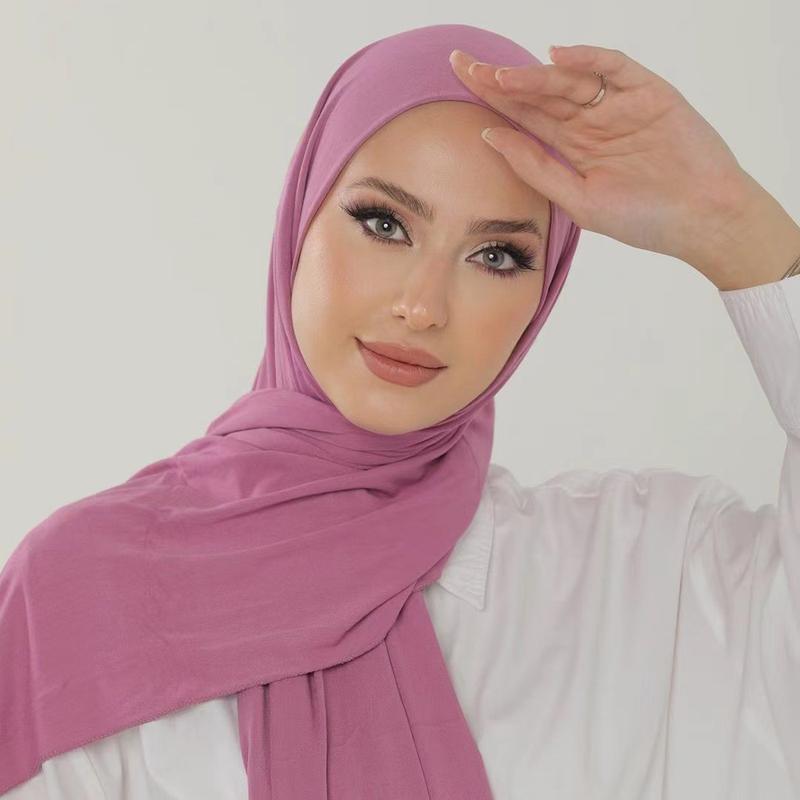 RIMAIRE Soft Breathable Premium Jersey Hijab Set Fashion Stretch Ramadan Muslim Turban Ladies Headscarf Shawl Wrap Plain Scarf Women Style tiktok Formal Black