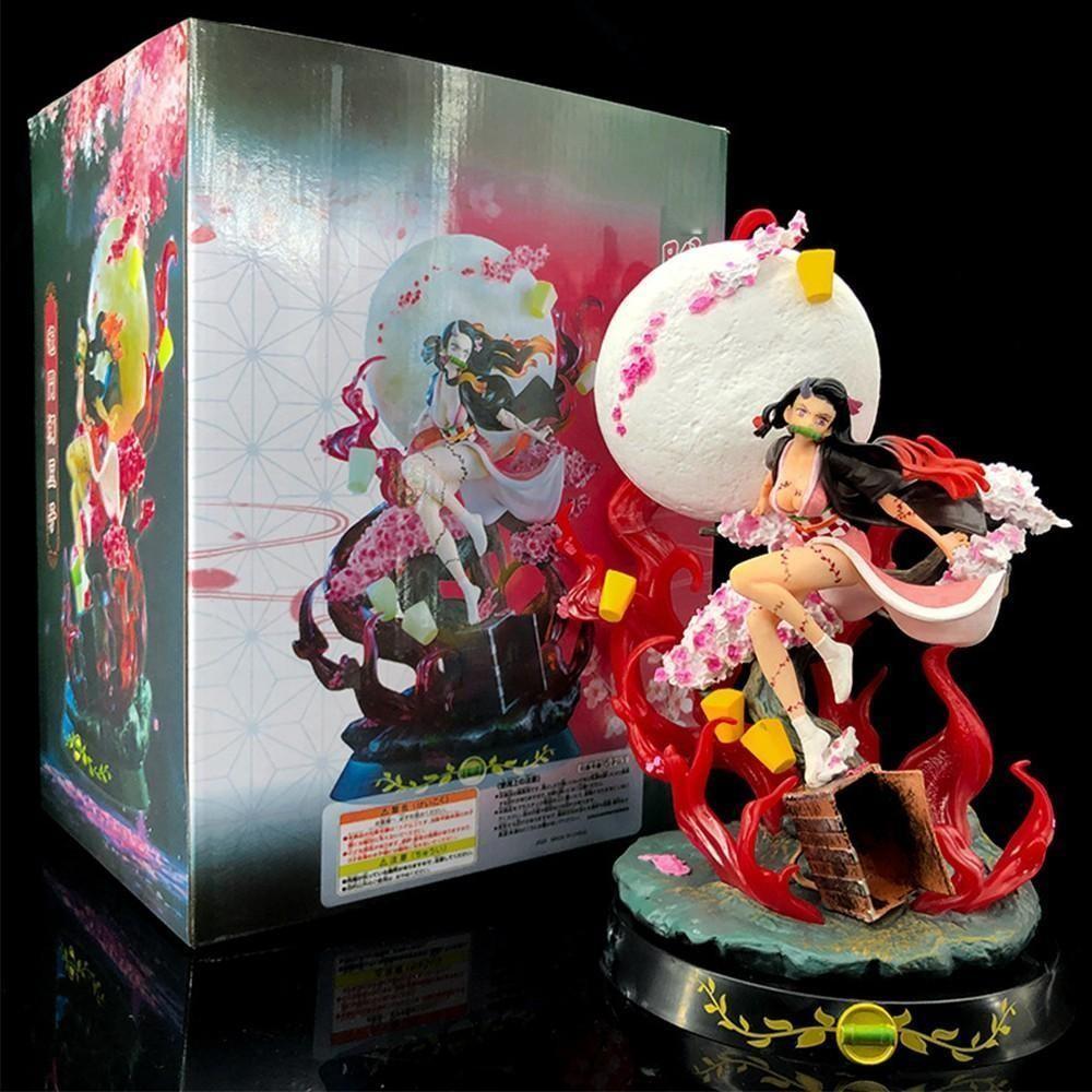 One Piece Demon Slayer Nezuko Kamado Figure, Blood Demon Form with Moon，Nezuko Collectible Statue, Battle Form with Cherry Blossom & Base，Nezuko Anime Figure, Demon Slayer Collectible for Fans & Display, PVC Figures