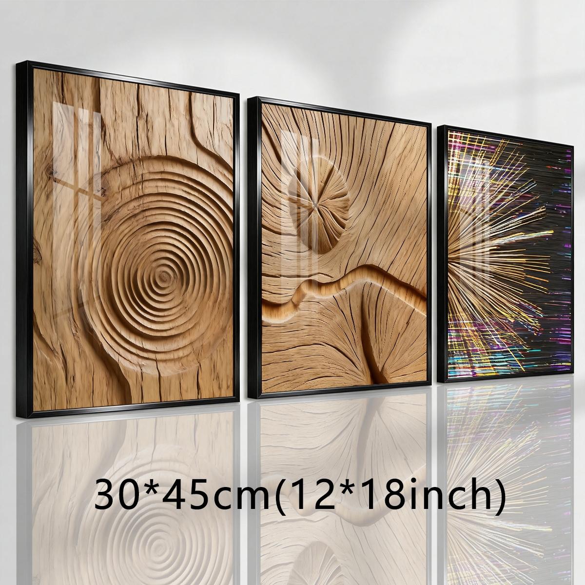 3 Counts Aluminum Alloy Framed Painting, Abstract Wood Texture And Light Burst Art, Home Decoration For Living Room, Bedroom, Office, Restaurant, Hallway Wall Decor, Odorless Print Artwork, Luxury Perfect Gift For Friends And Family