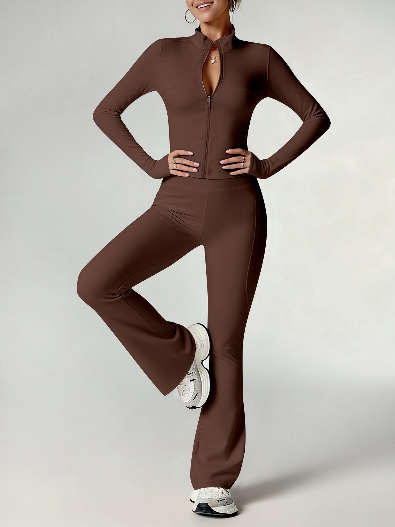 Women's 2-Piece Loungewear Set, Long Sleeve Zip-Up Jacket & Wide Leg Pants, Slim Fit, Fitted, Soft Comfortable for Daily Wear Home Sports Airport Travel, Casual Fashion Pajama Set