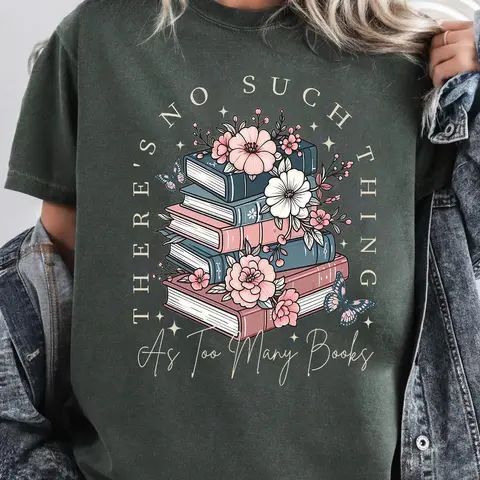 Women's Floral & Book Print Graphic Knitted Lightweight Round Neck Tee, Trendy Casual Crew Neck Short Sleeve Fitted T-shirt for Daily Wear, Ladies Summer, Top Fabric, Aesthetics